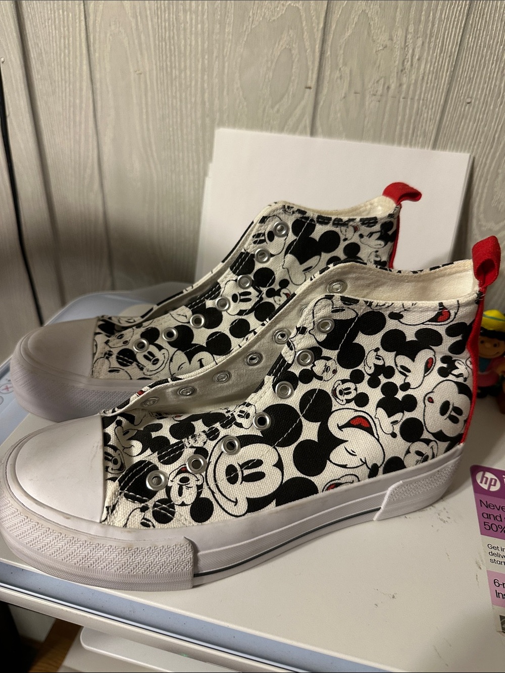 Kids Black & White Mickey Print High-Top Canvas Sneakers 6